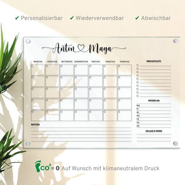 Kalender 2025 - schöne Wanddeko für Paare personalisierbar - großer Wandkalender - Monatsplaner abwischbar - Organizer in A3 | A2 | A1