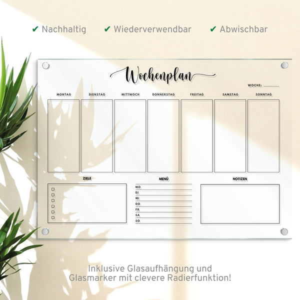 Wochenplan aus Acrylglas in A3, Wochenplaner für die Wand, Acryl Planer, Wandkalender abwischbar, Organizer, To Do Liste, Speiseplan